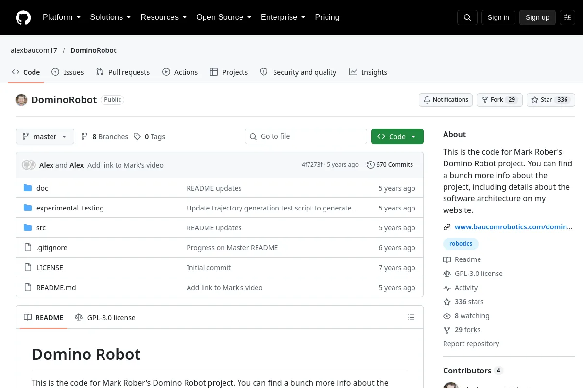 DominoRobot · alexbaucom17 resource page screenshot