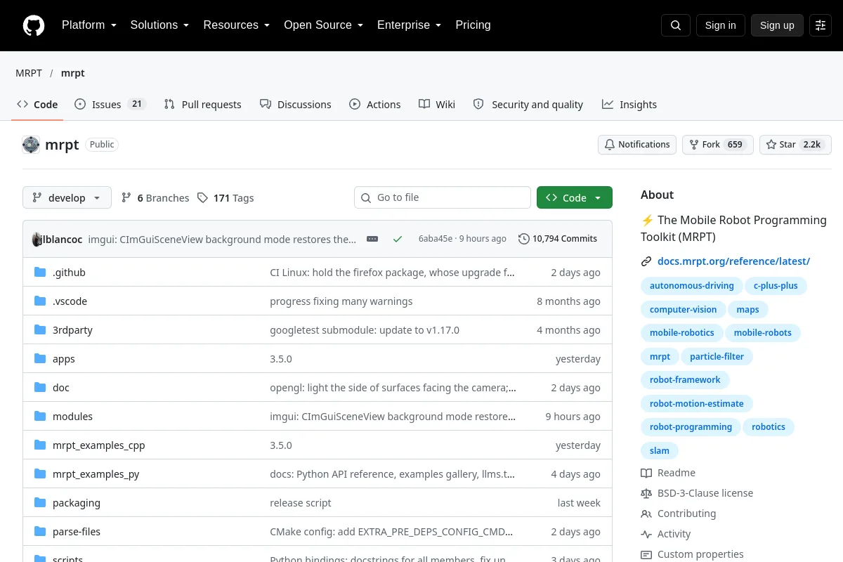 mrpt · MRPT website or repository screenshot