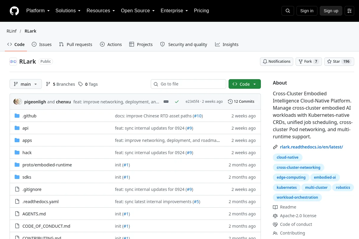 RLark · RLinf website or repository screenshot