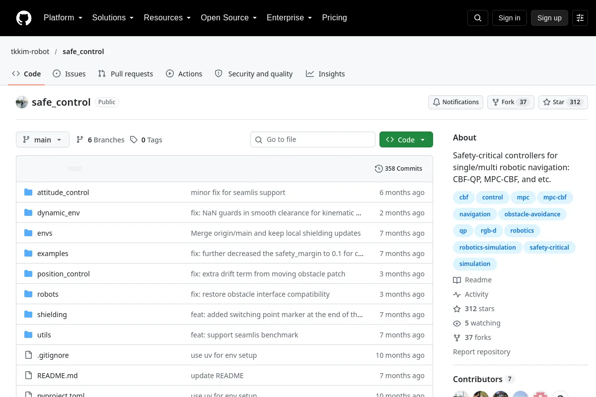 safe_control · tkkim-robot website or repository screenshot