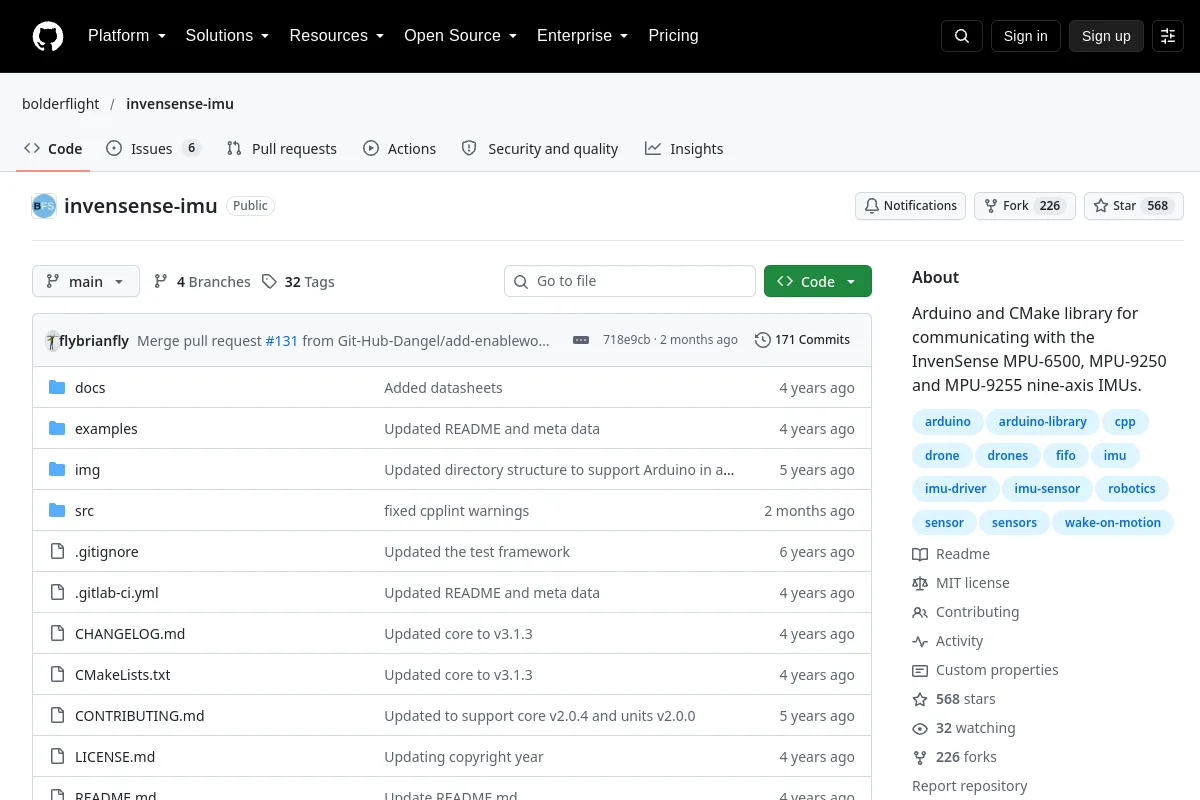 invensense imu · bolderflight resource page screenshot