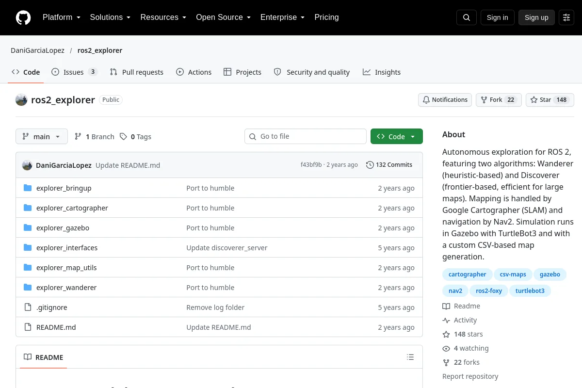 ros2_explorer · DaniGarciaLopez resource page screenshot