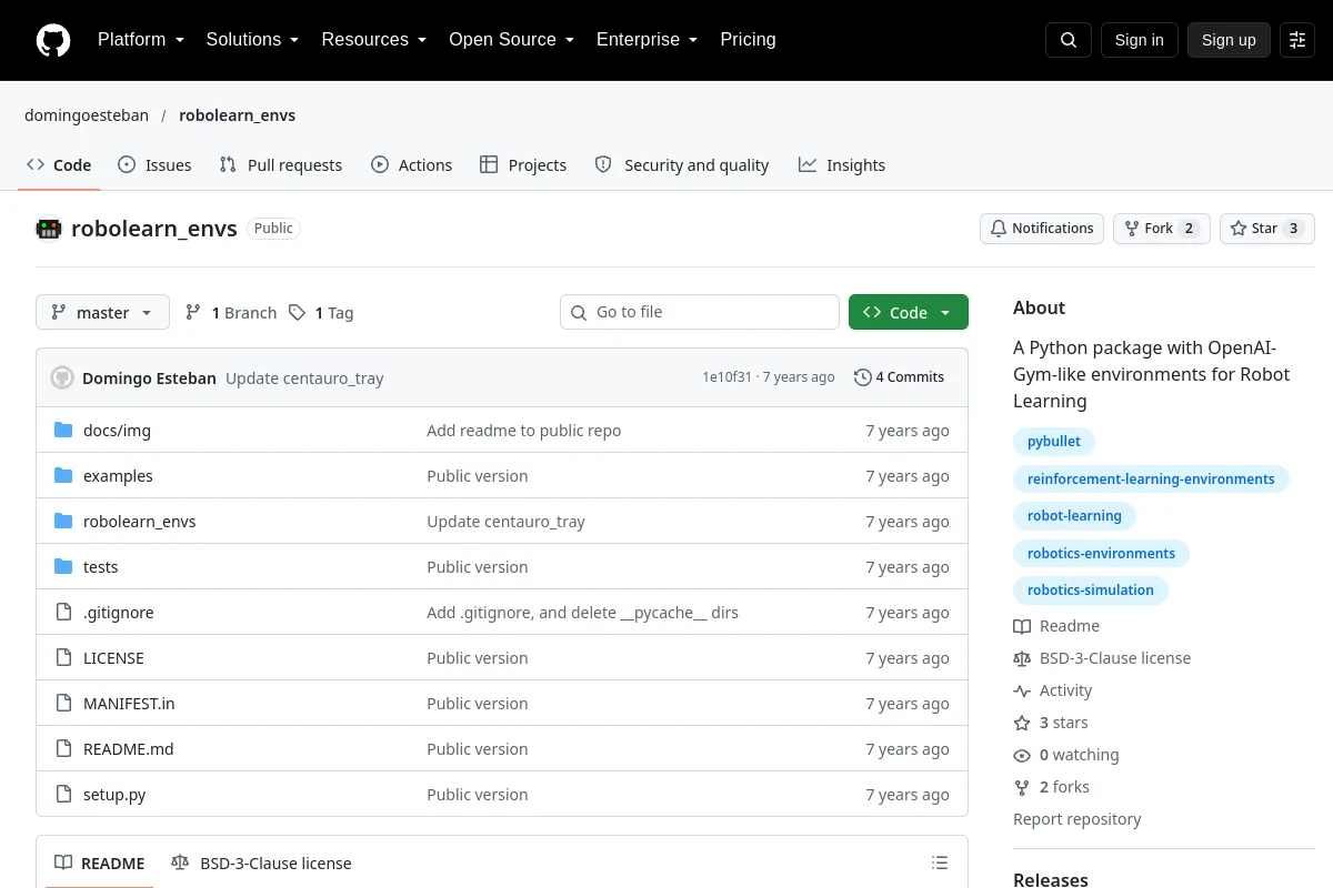 robolearn envs · domingoesteban resource page screenshot