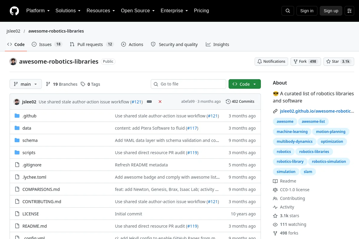 Awesome Robotics Libraries website or repository screenshot