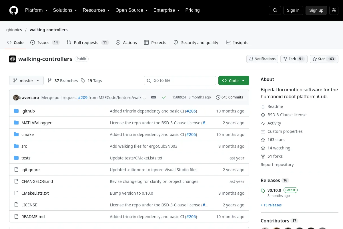 walking-controllers · gbionics resource page screenshot