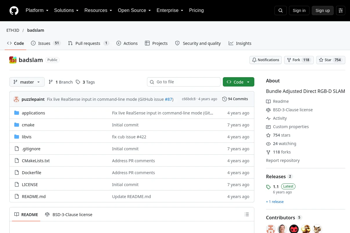 badslam · ETH3D resource page screenshot