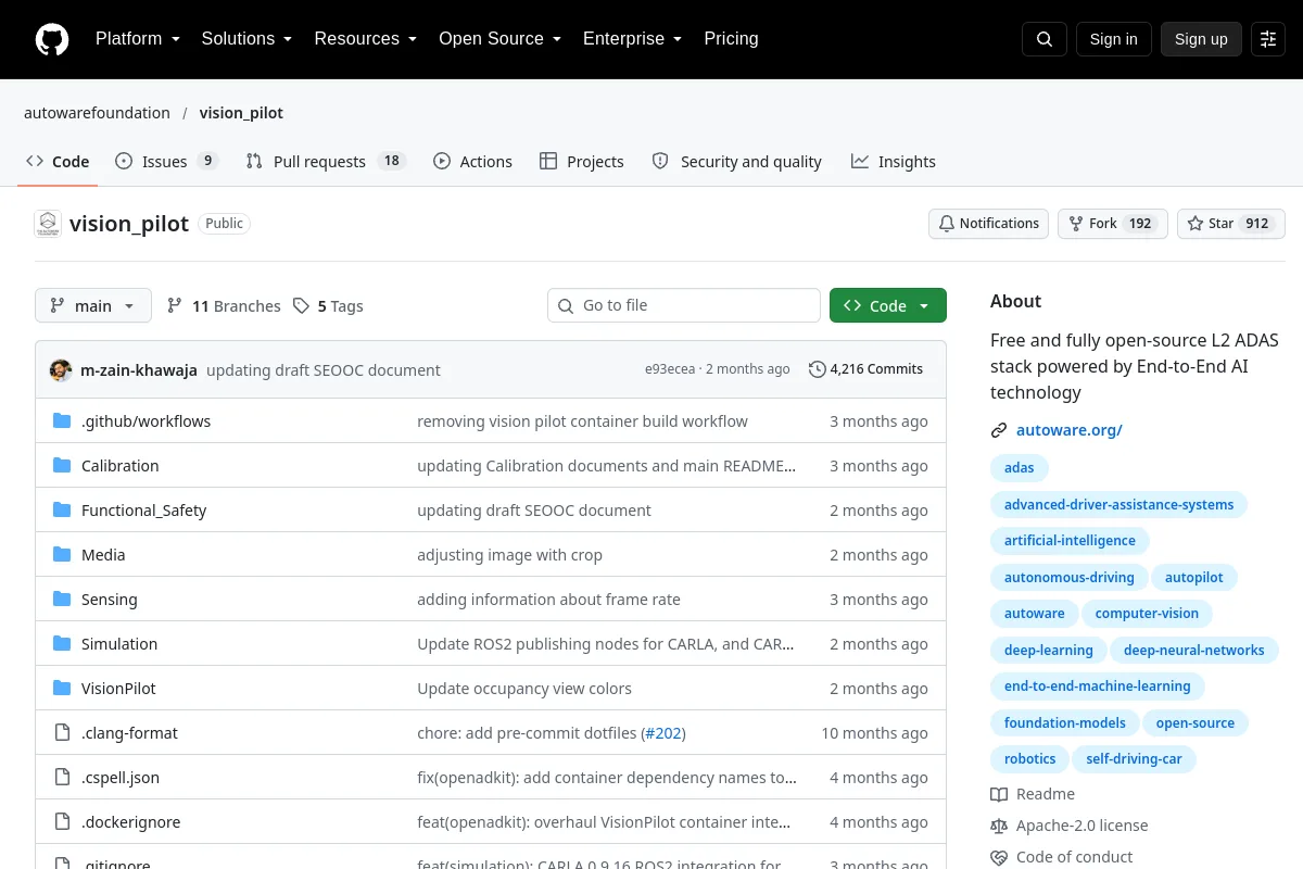 vision pilot · autowarefoundation resource page screenshot