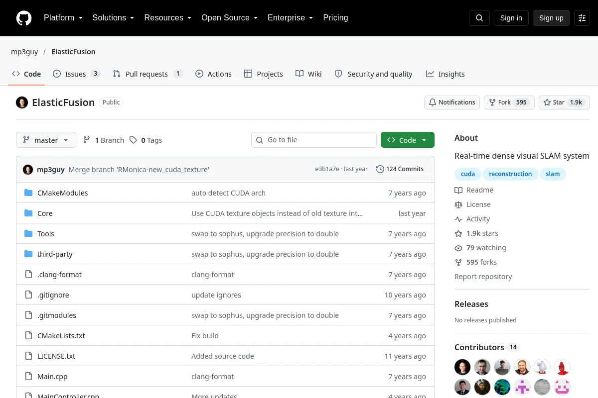 ElasticFusion · mp3guy website or repository screenshot
