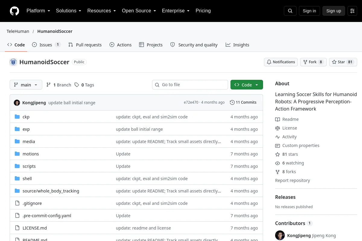 HumanoidSoccer · TeleHuman website or repository screenshot