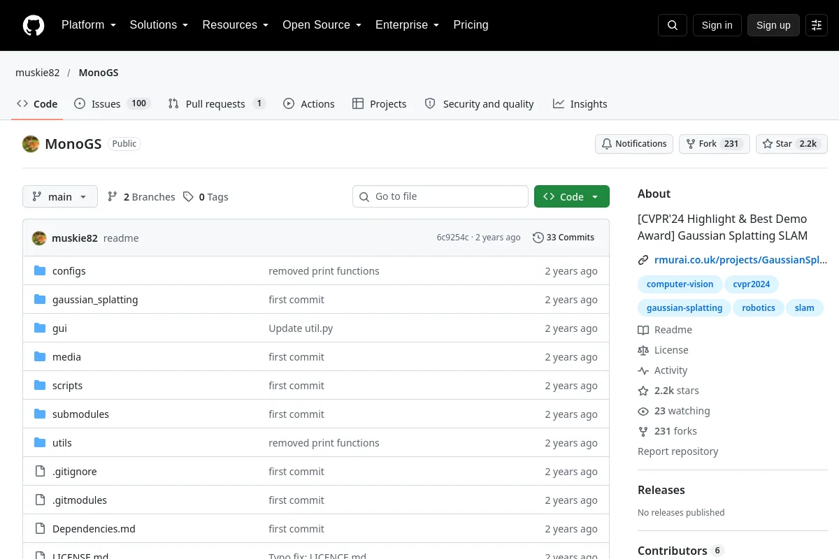 MonoGS · muskie82 website or repository screenshot
