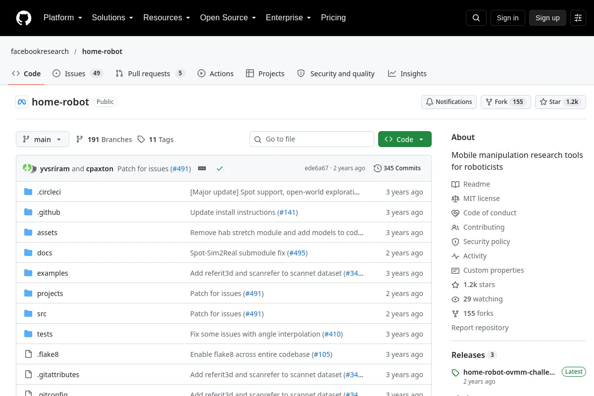 home robot · facebookresearch website or repository screenshot