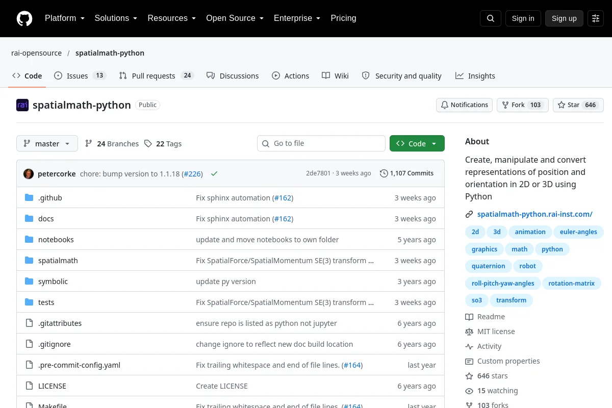 spatialmath python · rai-opensource resource page screenshot