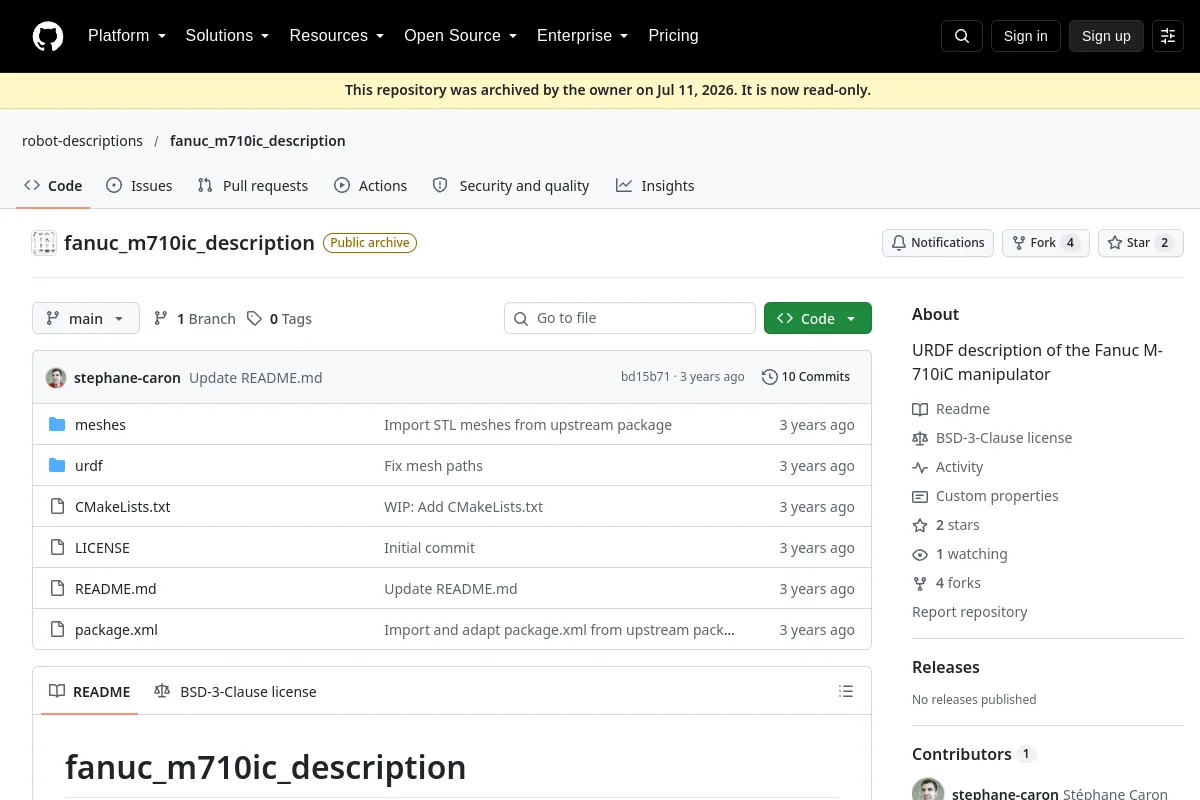 fanuc m710ic description · robot-descriptions resource page screenshot