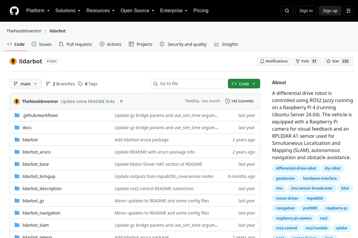 lidarbot · TheNoobInventor website or repository screenshot