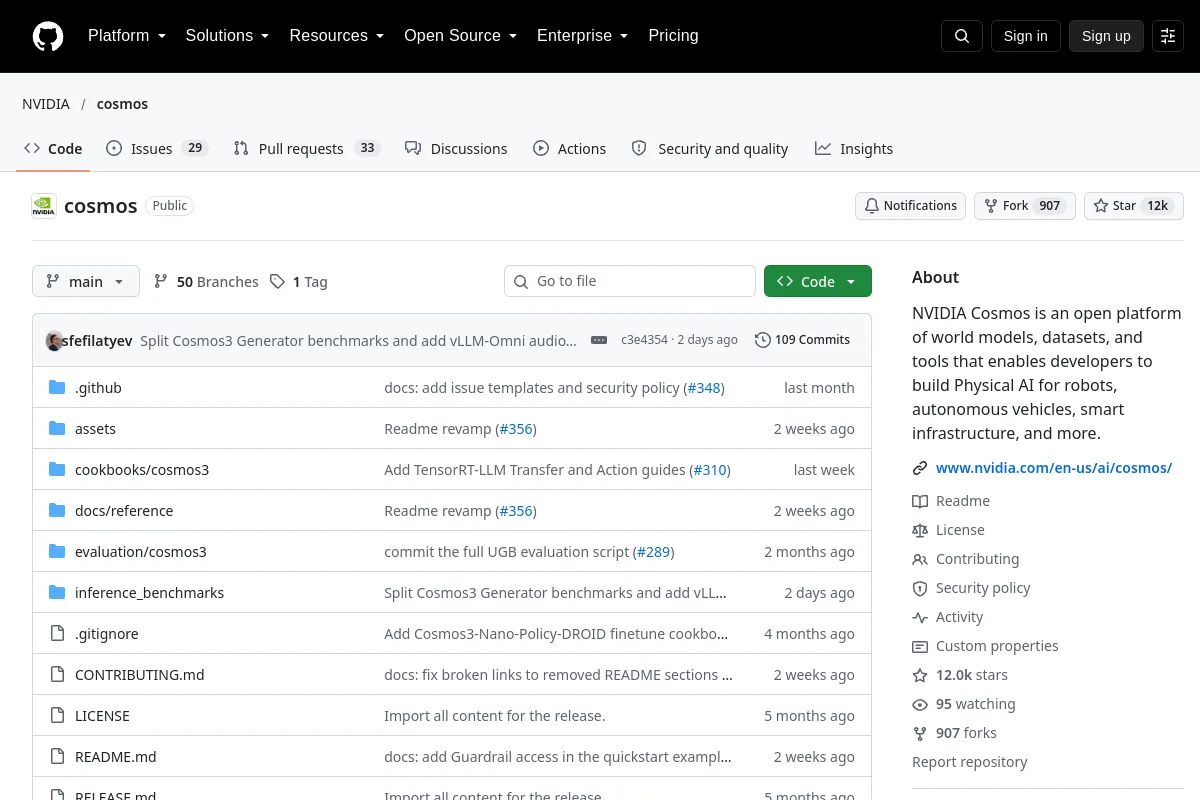 NVIDIA Cosmos website or repository screenshot