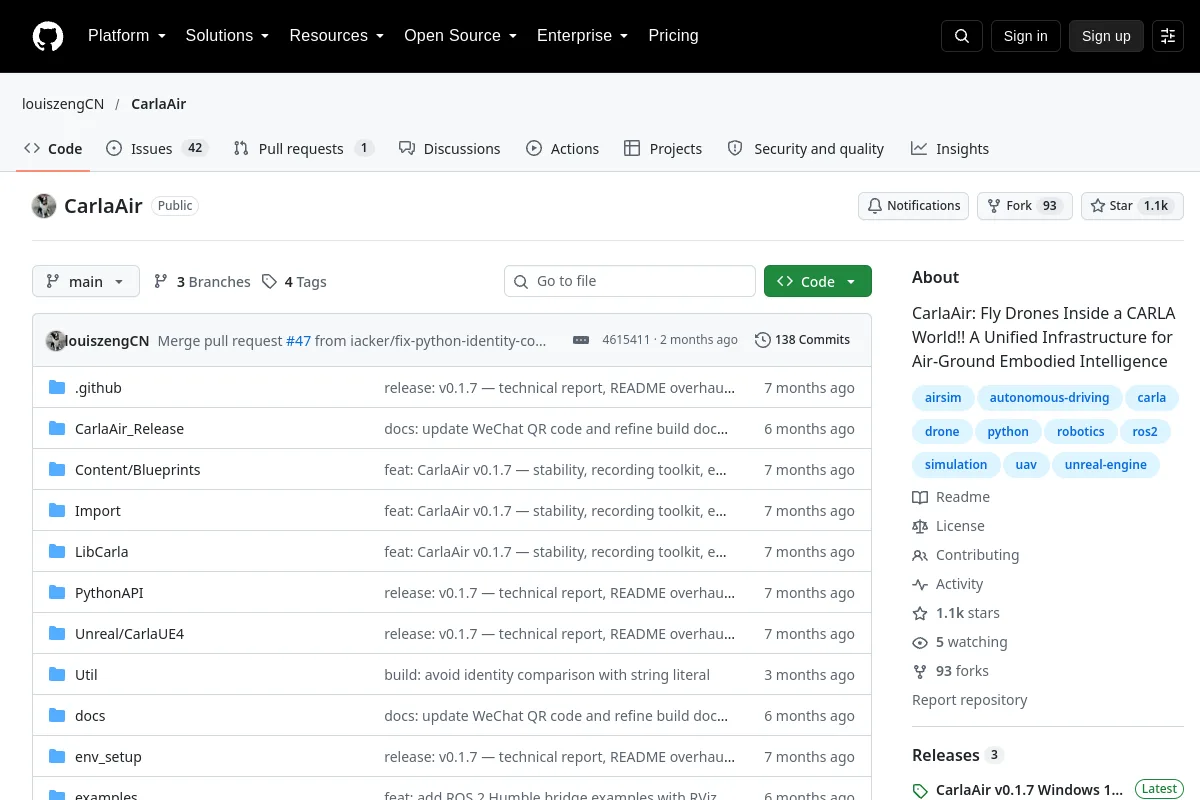 CarlaAir · louiszengCN website or repository screenshot