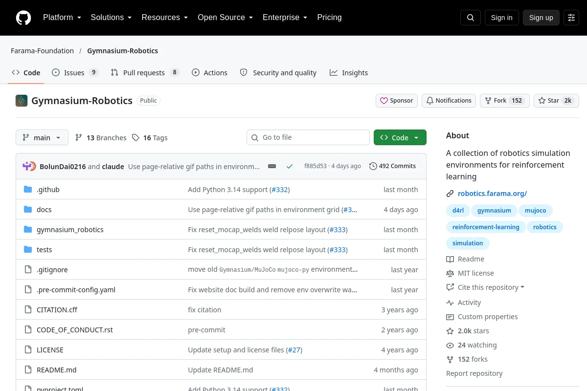 Gymnasium Robotics website or repository screenshot