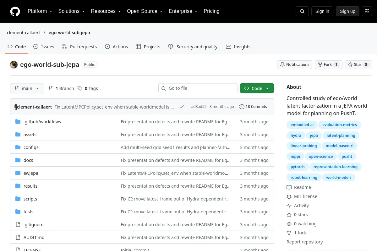 ego world sub jepa · clement-callaert resource page screenshot