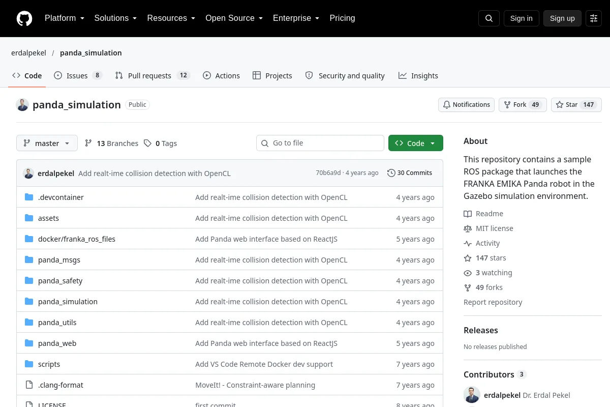 panda_simulation · erdalpekel resource page screenshot