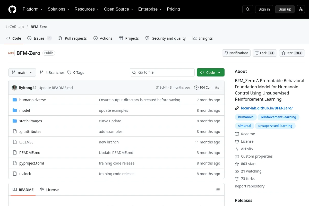 BFM-Zero · LeCAR-Lab website or repository screenshot