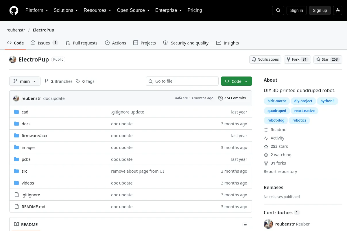 ElectroPup · reubenstr website or repository screenshot