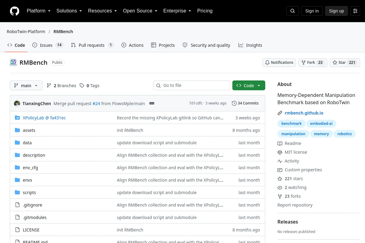 RMBench · RoboTwin-Platform website or repository screenshot