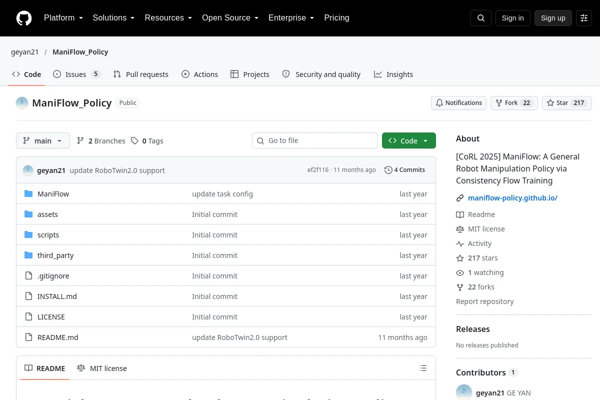 ManiFlow Policy · geyan21 resource page screenshot