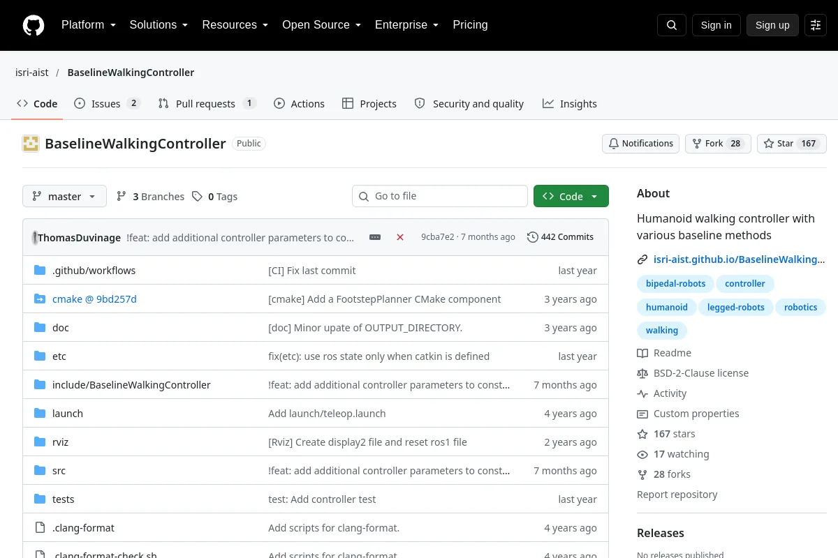 BaselineWalkingController · isri-aist website or repository screenshot