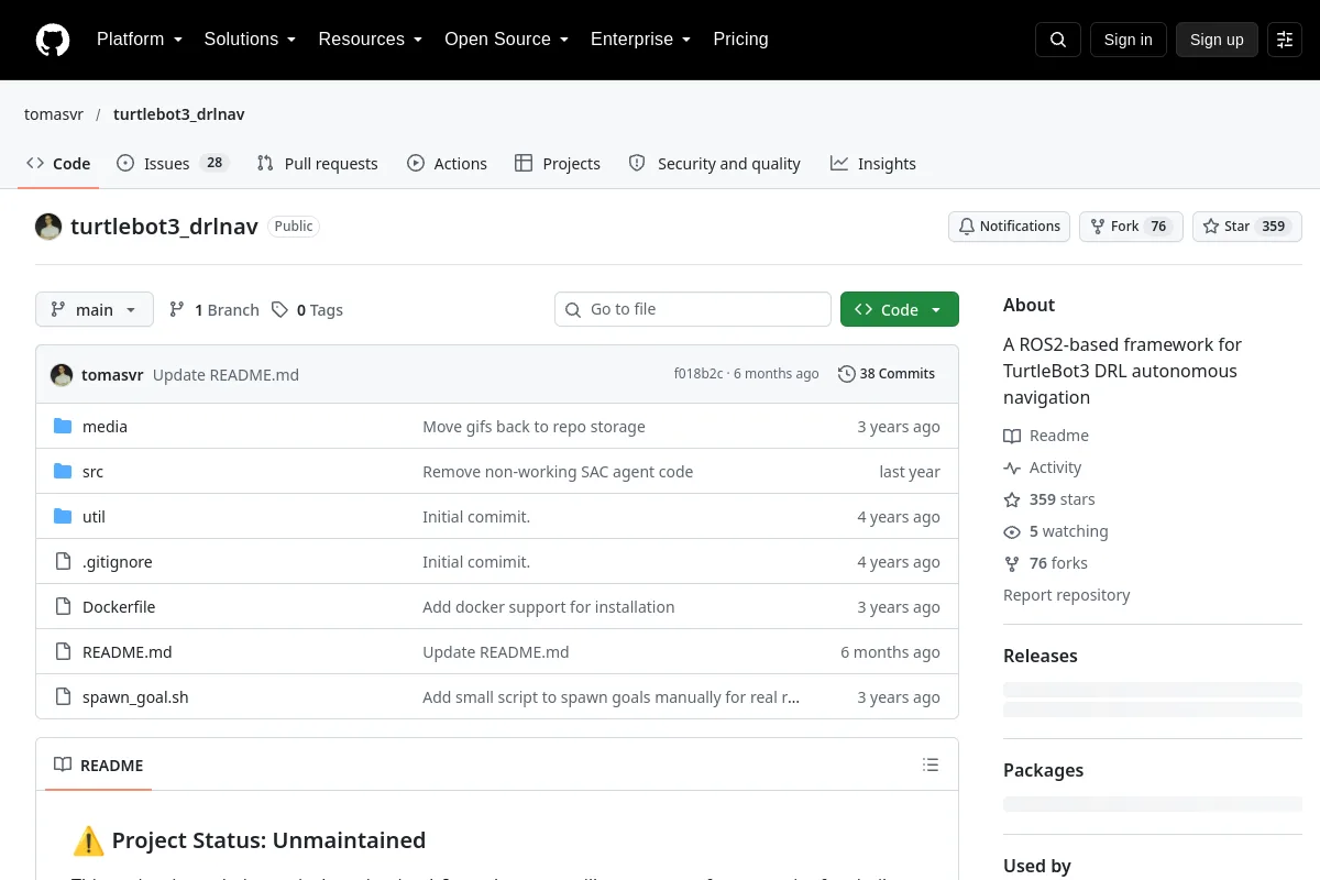 turtlebot3 drlnav · tomasvr website or repository screenshot