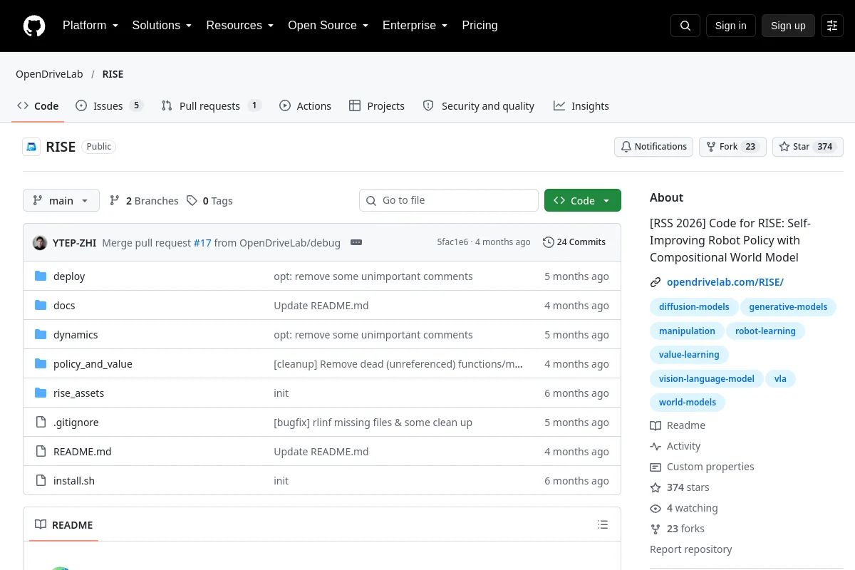 RISE · OpenDriveLab resource page screenshot