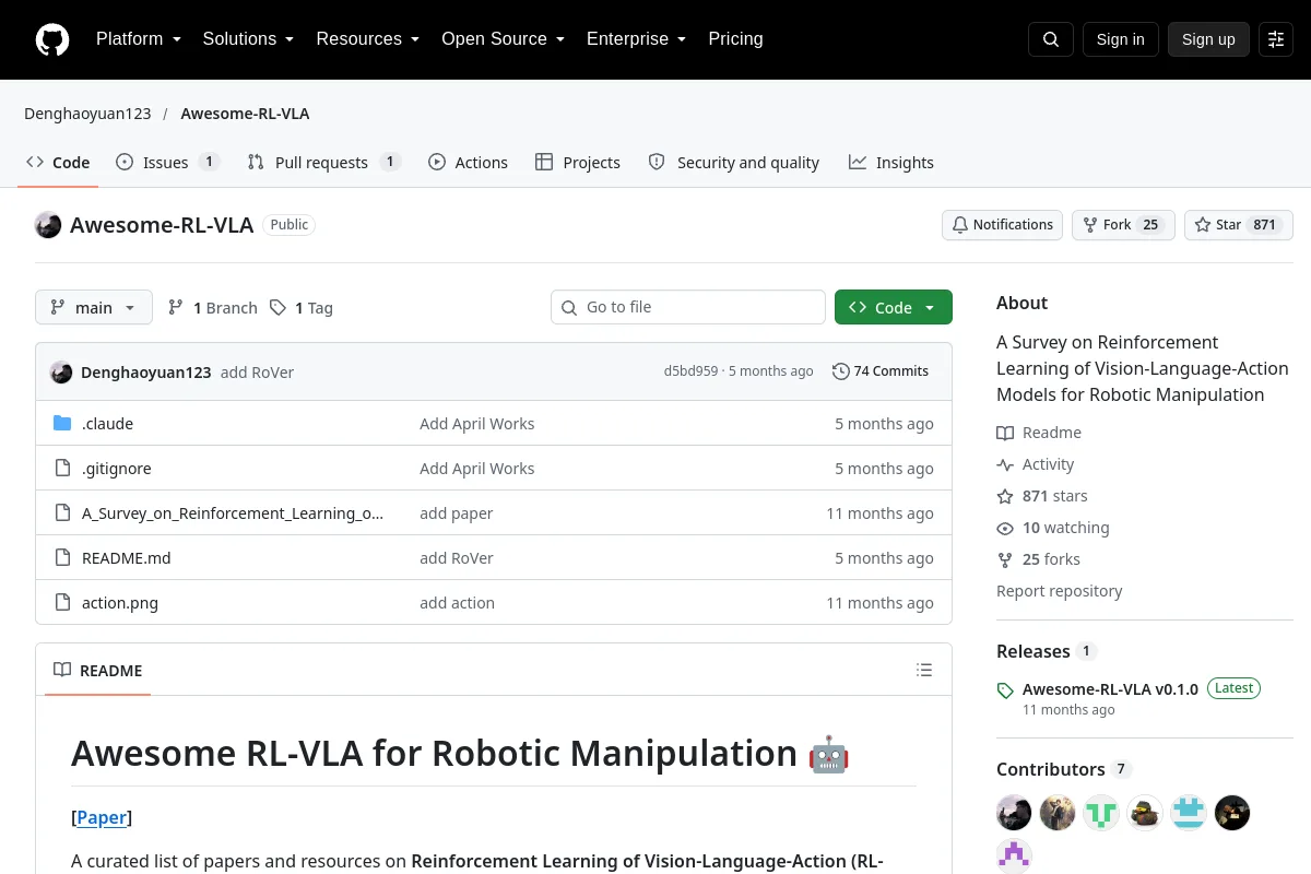 Awesome-RL-VLA · Denghaoyuan123 website or repository screenshot
