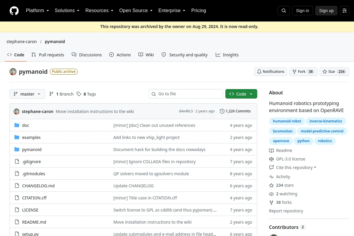 pymanoid · stephane-caron resource page screenshot