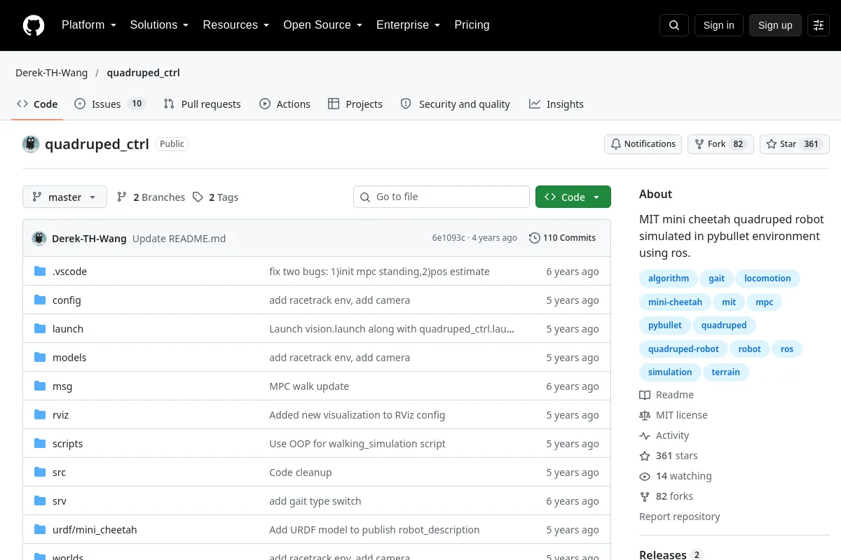 quadruped_ctrl · Derek-TH-Wang resource page screenshot