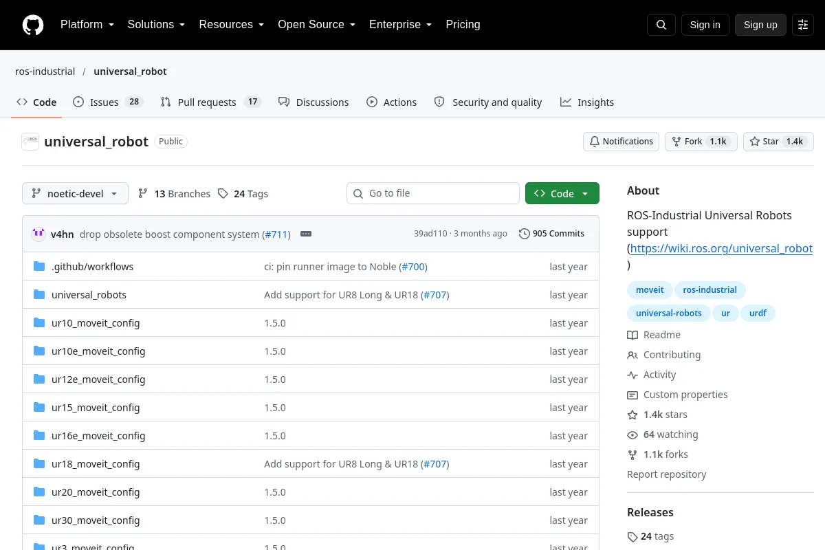 universal robot · ros-industrial website or repository screenshot