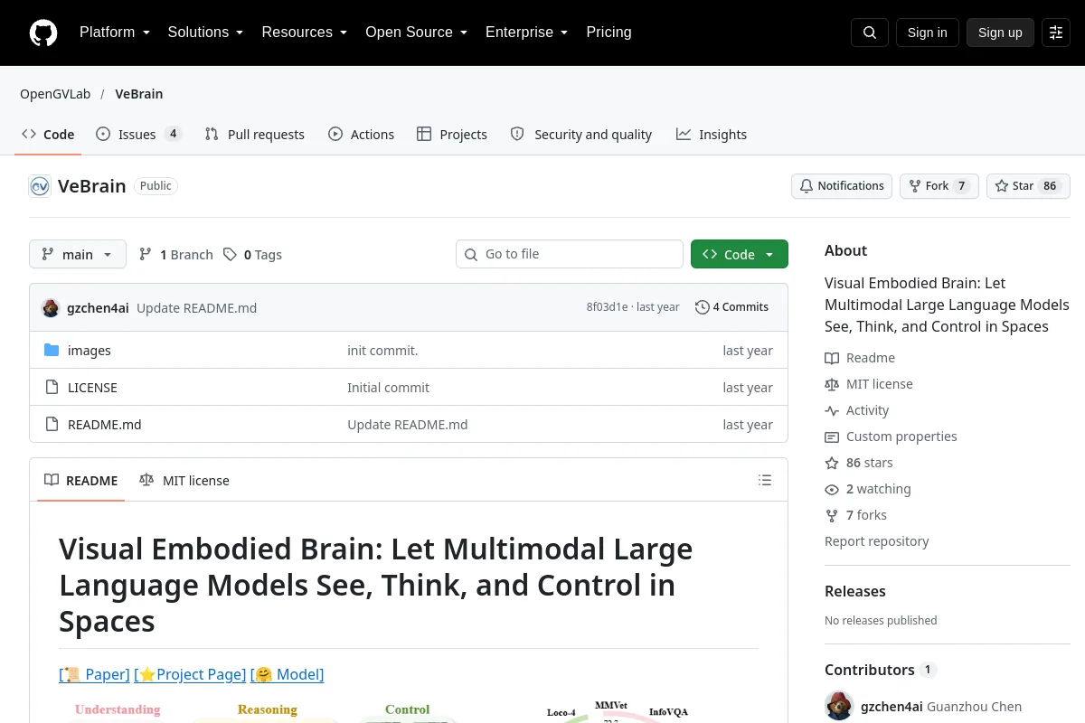 VeBrain · OpenGVLab resource page screenshot