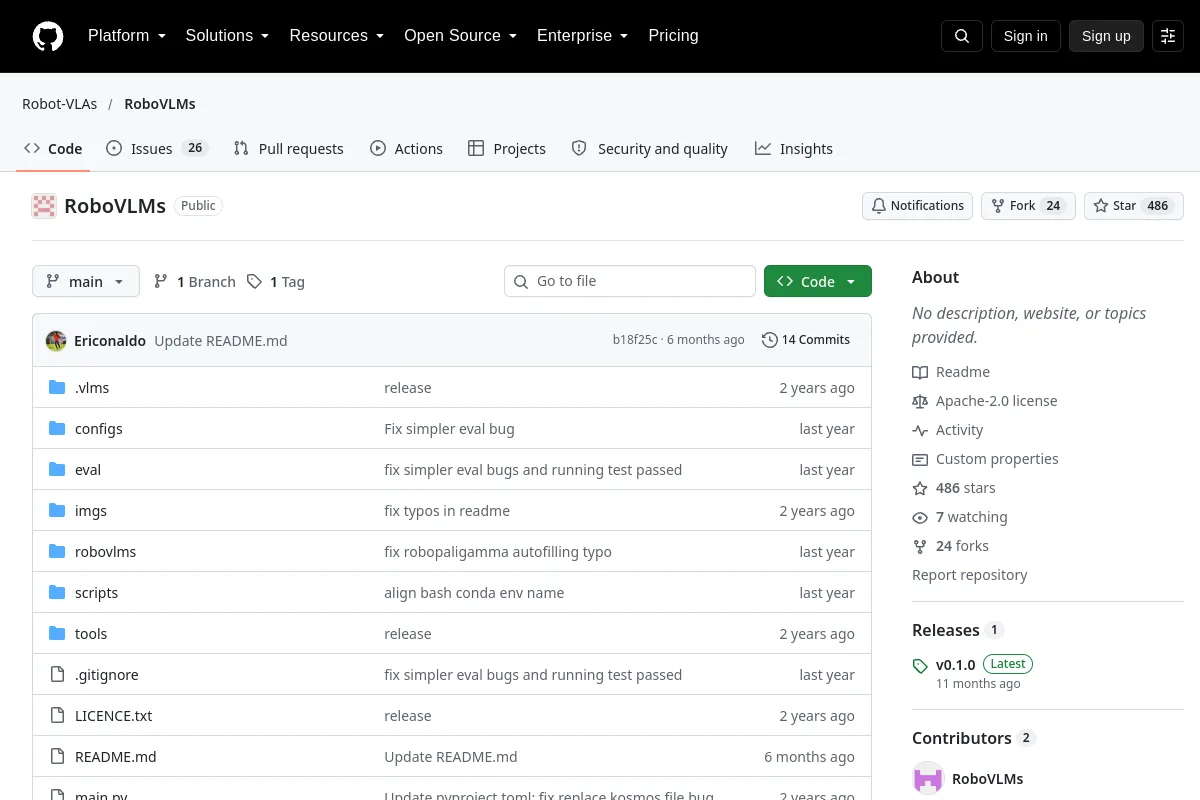 RoboVLMs website or repository screenshot