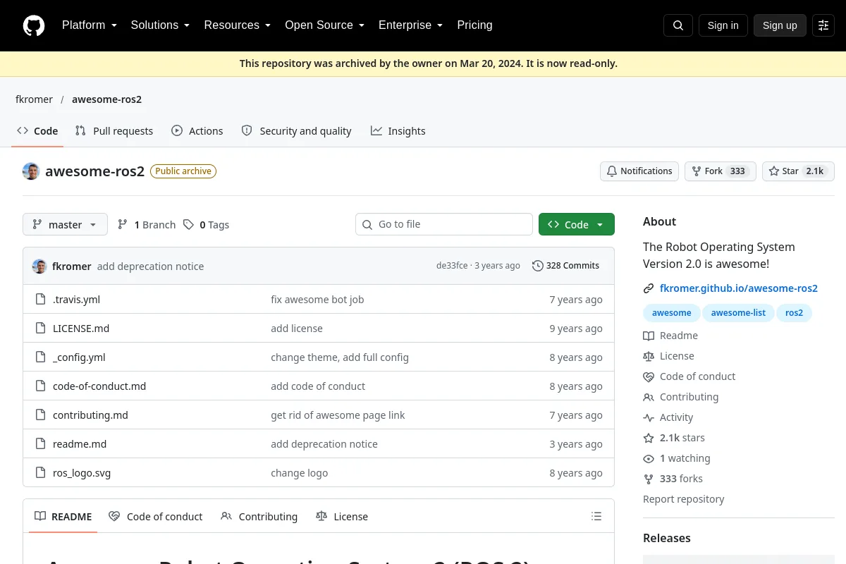 awesome ros2 · fkromer resource page screenshot