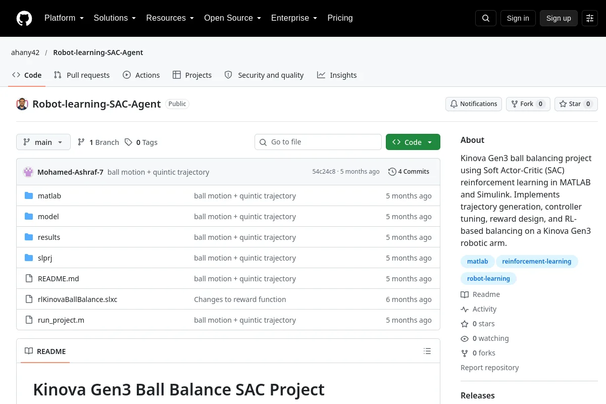Robot learning SAC Agent · ahany42 website or repository screenshot