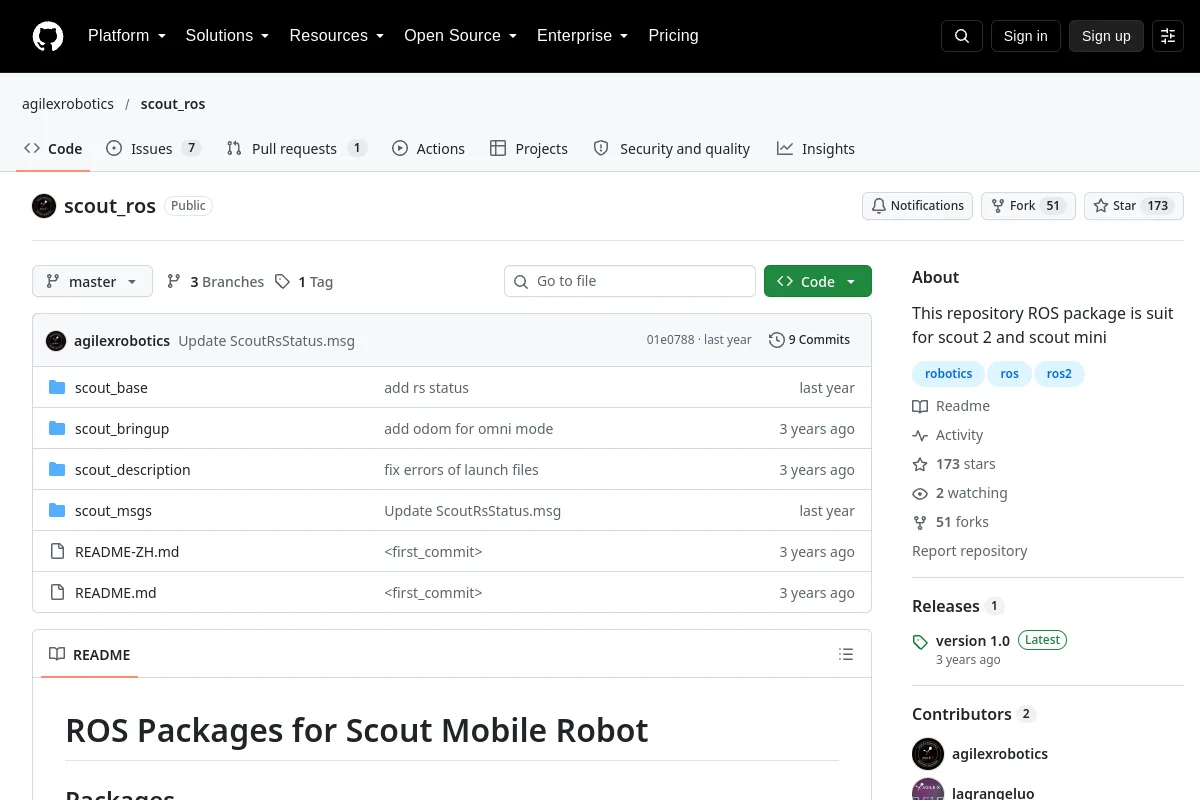 scout ros · agilexrobotics resource page screenshot