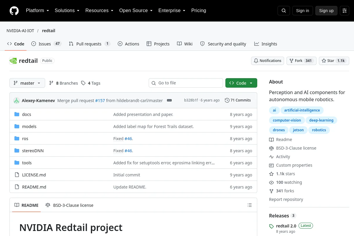 redtail · NVIDIA-AI-IOT resource page screenshot