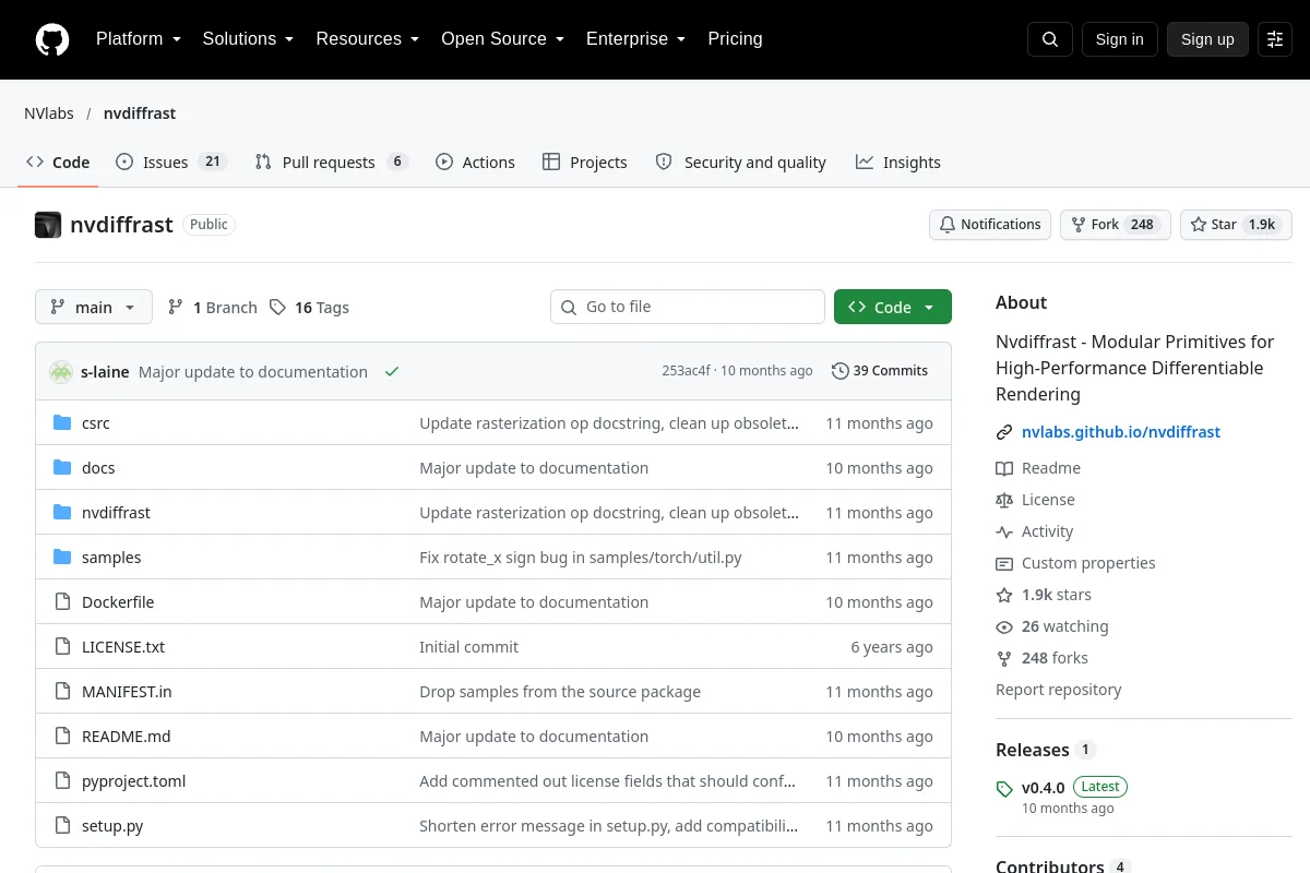 nvdiffrast · NVlabs website or repository screenshot
