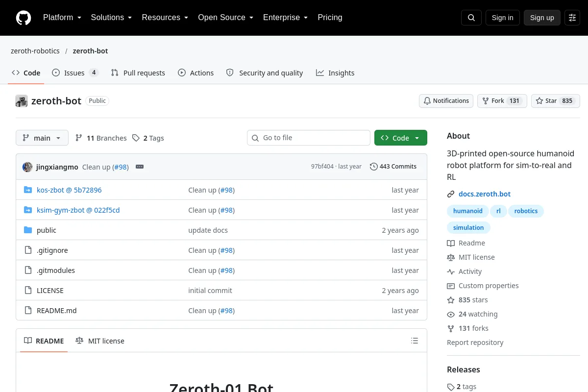 zeroth-bot · zeroth-robotics website or repository screenshot