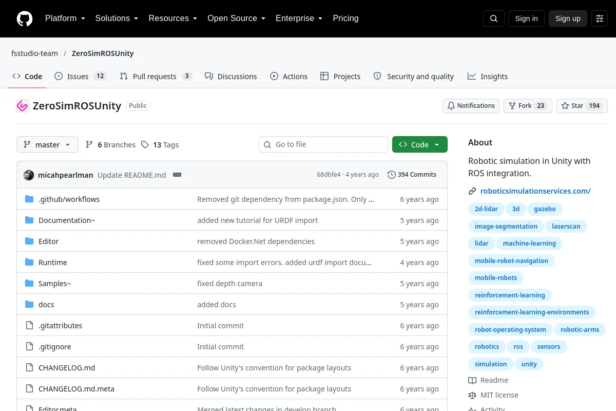 ZeroSimROSUnity · fsstudio-team resource page screenshot