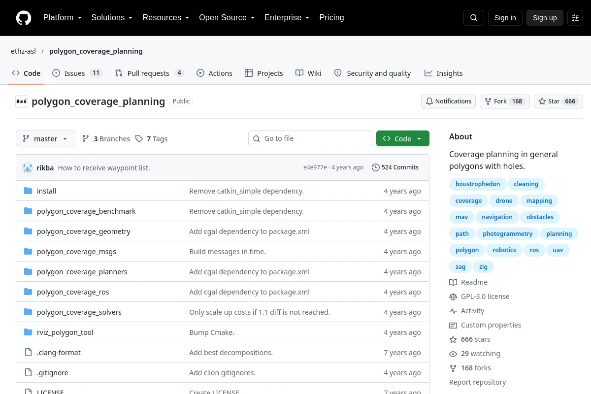 polygon coverage planning · ethz-asl resource page screenshot