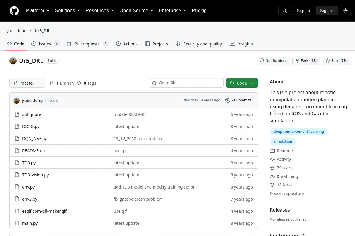 Ur5_DRL · yuecideng resource page screenshot