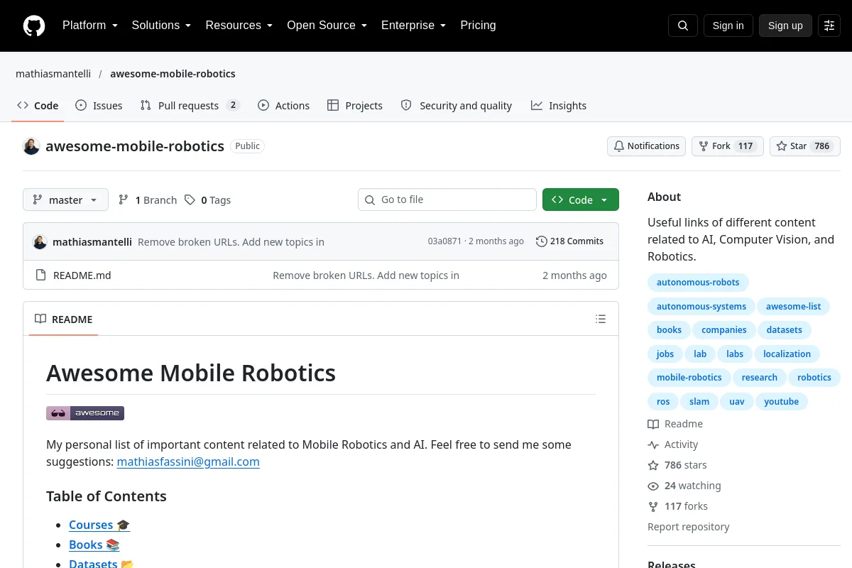 awesome-mobile-robotics · mathiasmantelli resource page screenshot