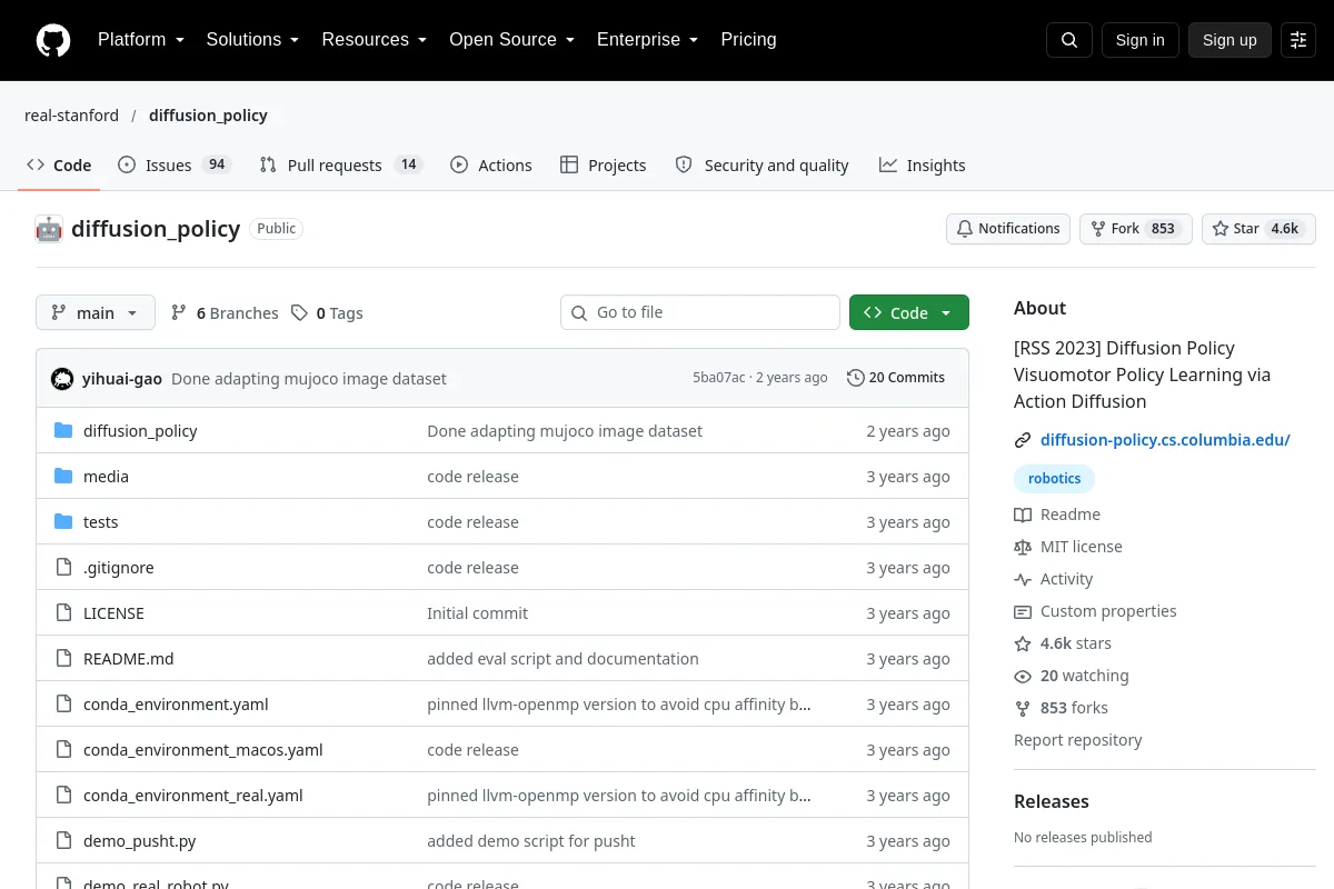 Diffusion Policy website or repository screenshot