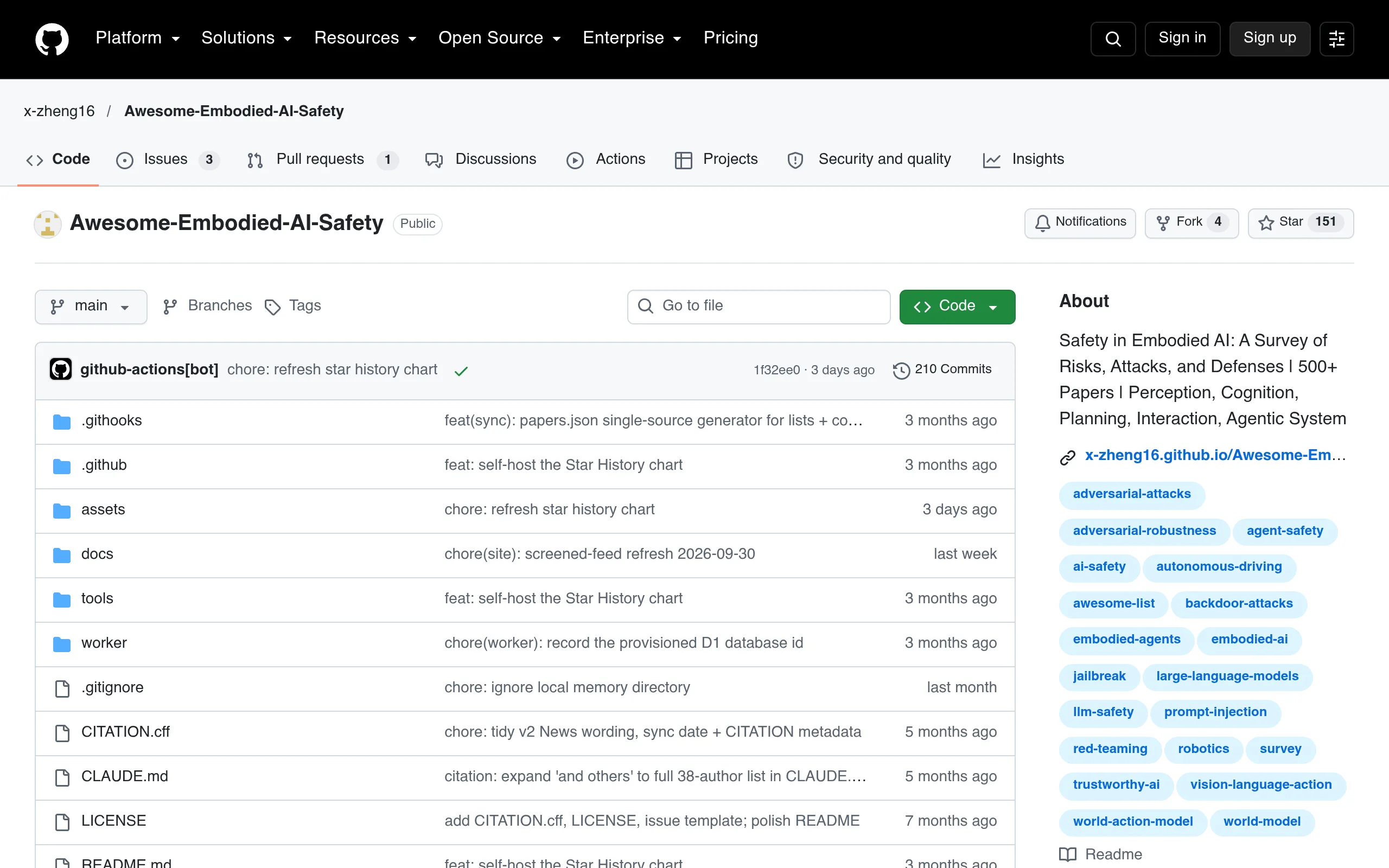 Awesome Embodied AI Safety · x-zheng16 website or repository screenshot