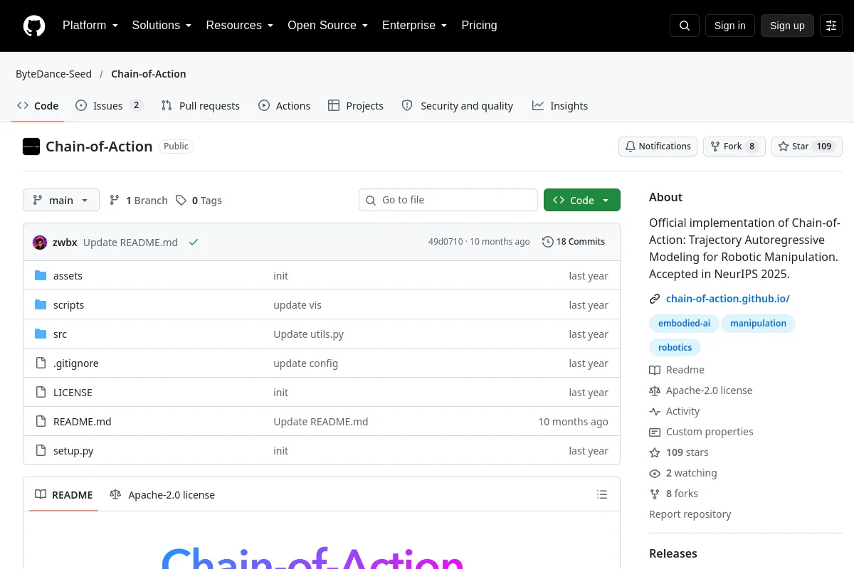 Chain-of-Action · ByteDance-Seed website or repository screenshot
