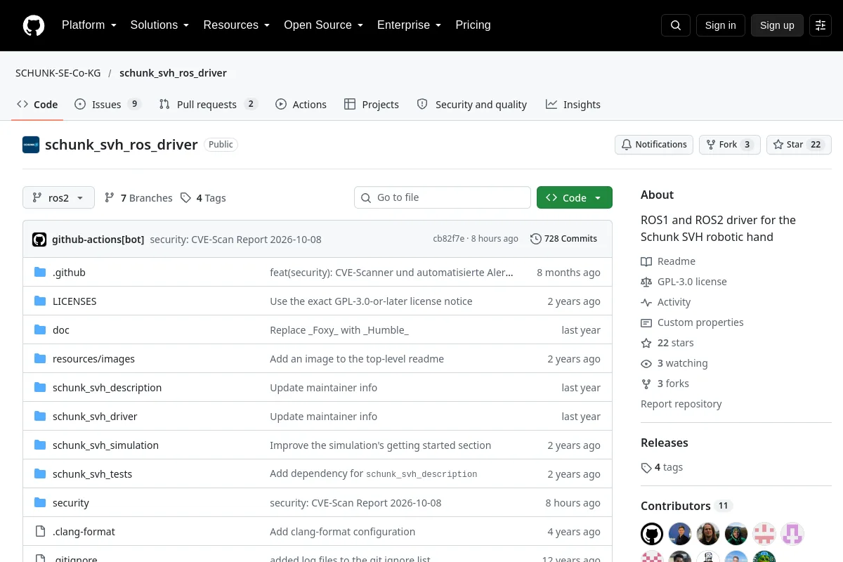 schunk svh ros driver · SCHUNK-SE-Co-KG resource page screenshot